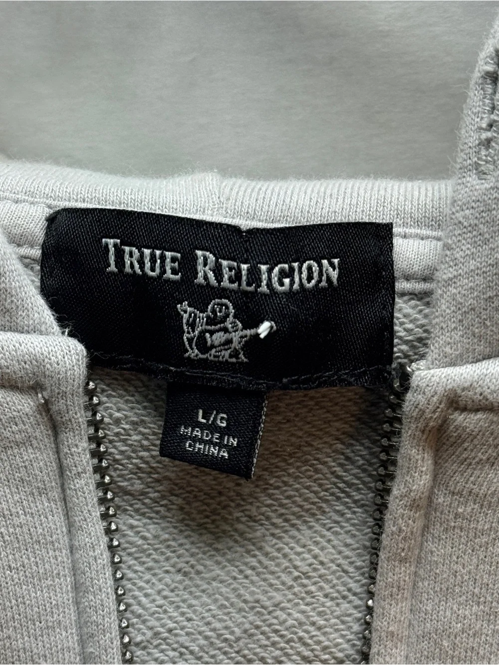 True Religion full-zip Gray hoodie white horseshoe graphic Men’s Size Large